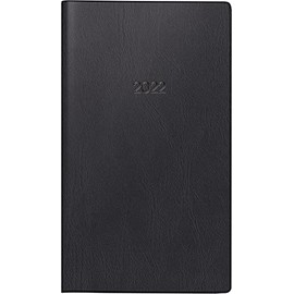 BRUNNEN 1075528902 Pocket Calendar Model 755, 2 Pages = 1 Week Landscape, 8.7 x 15.3 cm, Plastic Cover Black, Calendar 2022