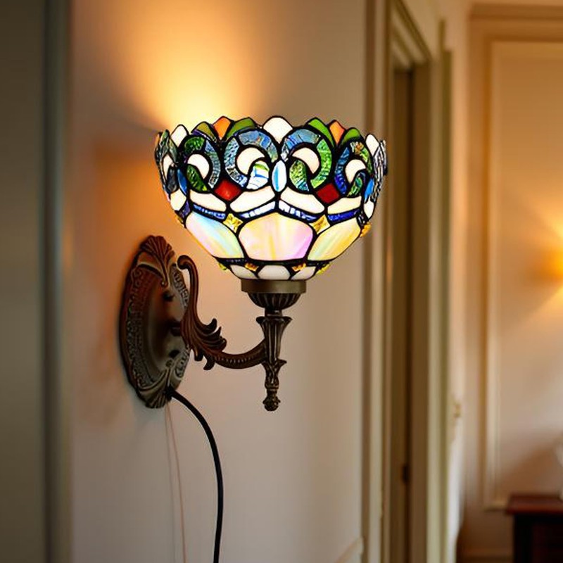 HWDFEI Tiffany Sconce Lamp Stained Glass Wall Lamp,8X10.5X11 Inch Plug