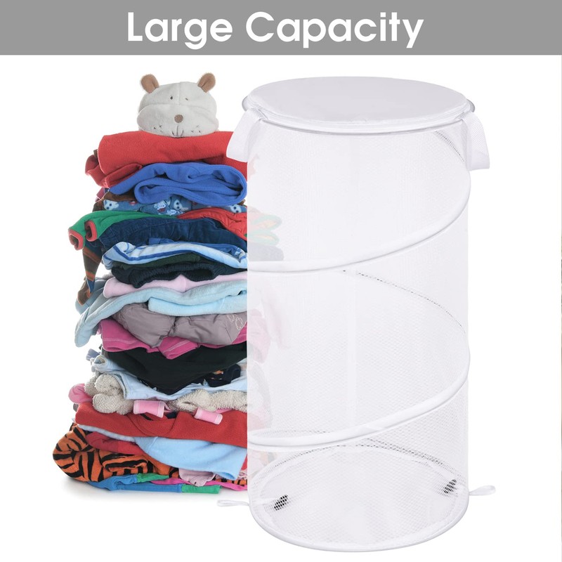 BATTOO Large Collapsible Laundry Basket with Lid Foldable Mesh Pop