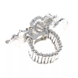 neXxtten Silver Tone Stretch Metal Flower Ring With Crystal Rhinestone R1256-SAB