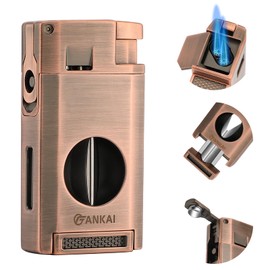 FANKAI Cigar Torch Lighter with Cigar V Cutter Cigar Punch Accessories Refillable Butane Lighter Double Jet Flame Windproof Lighters for Smoking with Gift Box (Butane Not Included) (Bronze)