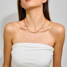 YUJIE Dainty Paperclip Chain Necklace Choker for Women Minimalist Curb Link Necklace Gold Filled Stacking Adjustable Necklace Trendy Fashion Aesthetic Jewelry Gift, Brass, No Gemstone