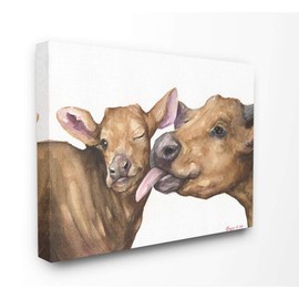 Stupell Industries Baby Cow Family Animal Watercolor Painting Canvas Wall Art, 24 x 30, Multi-Color