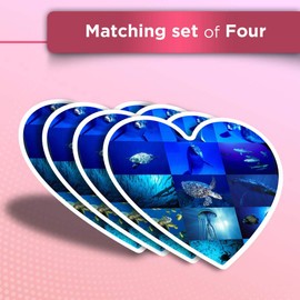 Vinyl Heart Stickers (Set of 4) - Marine Life Collage Ocean Dive Diver Fun Decals for Laptops,Tablets,Luggage,Scrap Booking,Fridges #8936