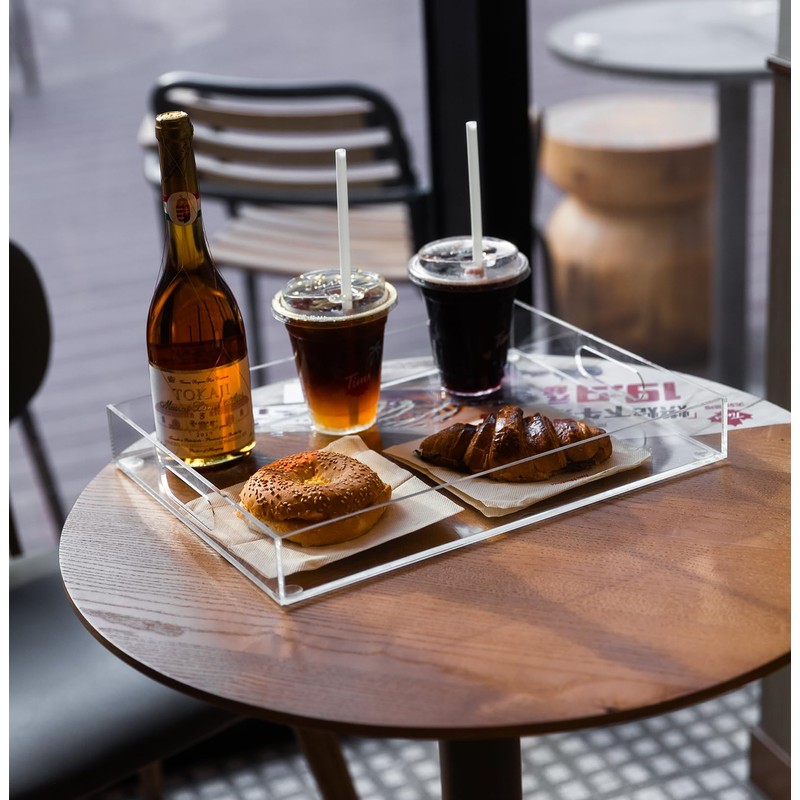 2 Pack Serving Tray with Handles, Clear Acrylic Tray for