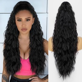 ORSUNCER Ponytail Extension Claw 22" Curly Pony Tail Clip in Claw Hair Extensions Fluffy Natural Looking Synthetic Hairpiece for Women Black
