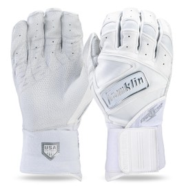 Franklin Sports USA Softball Batting Gloves - Infinite Powerstrap Women's Fastpitch + Softball Gloves - Durable Full Wrap Cage Practice Gloves - Reinforced Wrist - Adult Small - White/Chrome