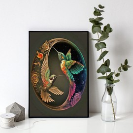 QAZWSX Hummingbird Diamond Painting Kits for Adults Yin Yang Animal Full Drill Diamond Painting Kits for Kids Beginner with Diamonds Gem Art and Crafts for Home Wall Decor Gift 30x40cm/12x16in