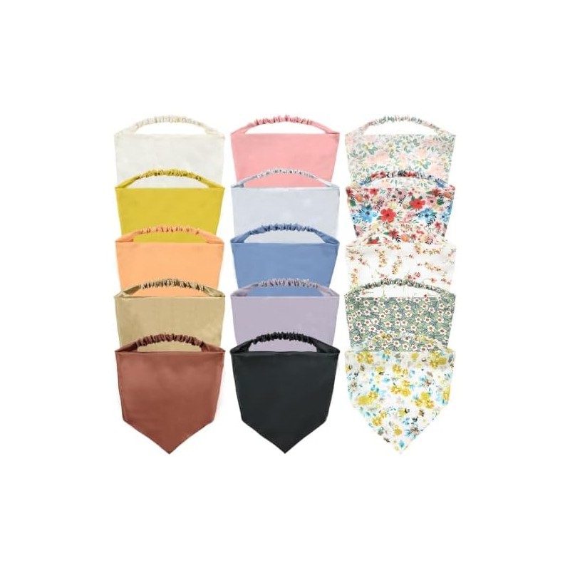 Paquete de 15 bandanas florales sólidas y coloridas con diadema