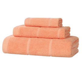 Superior Milo Smart Twist Viscose Cotton Blend Medium Weight Towels, for Guest Bath,V Bathroom, Spa, Quick Dry, Ultra-Soft Towels, Bath Essentials, Ribbed Design, 3 Piece Assorted Towel Set, Peach