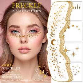 24PCS Face Glitter Tattoo, Waterproof Gold Temporary Face Tattoos Stickers, Body Face Glitter for Women Girls, Country Concerts Singer Festival Makeup Rave