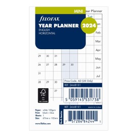 Filofax Calendar Diary Refill, Mini Size, Horizontal Year Planner, White Paper, English, 2024 (C68101-24)