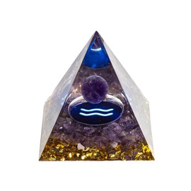 12 Zodiac Orgone Crystal Pyramid, Natural Amethyst Crystal Ball for Aquarius Zodiac, 2" Orgone Healing Pyramid for Positive Energy Stress Reduce Healing Meditation Attract Wealth Lucky