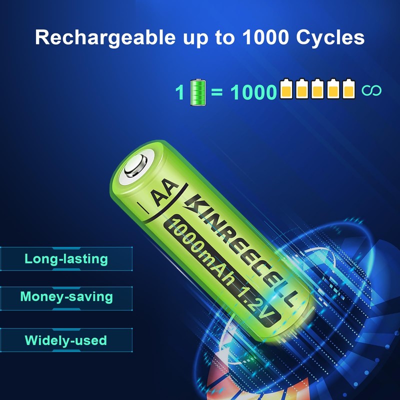 KINREECELL Rechargeable AA Batteries, Ni-MH Double A Solar Batteries High