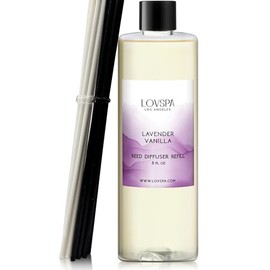 LOVSPA Reed Diffuser Oil Refill/Lavender Vanilla, Large 8oz + 2 Sets of Replacement Sticks, Aroma Therapy Essential Oils, Home Fragrance, Scented Oils for Reed Diffusers, Made in The USA
