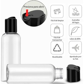 Triko Paquete de 5 Botellas de Viaje de 3.4 Onzas Aprobadas por la TSA, Botellas de Plástico para Artículos de Tocador Portátil, Botellas para Shampú Sin Fugas, Frascos para Viaje (100 ml)