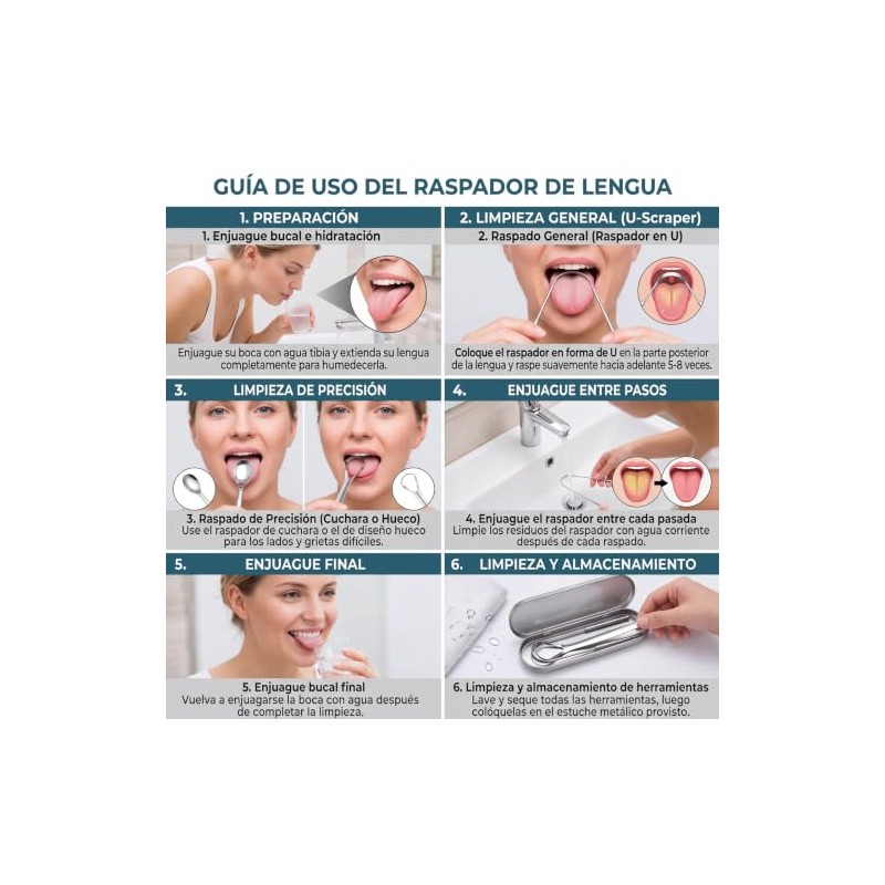 2pcs Set de 6 Limpiador de Lengua de Acero Inoxidable,con