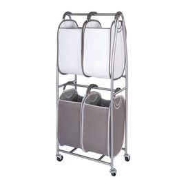 Neatfreak - 2 Tier Vertical Rolling Laundry Cart - Rolling Storage Cart On Wheels With 4 x Tote Hampers For Laundry, Towels, Blankets & Bathroom Organization - Quad Laundry Sorter