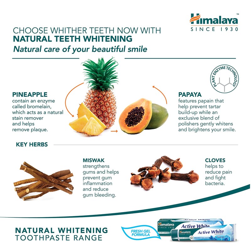 Himalaya Active White Gel, Herbal Vegetarian Toothpaste with Fruit Enzyme