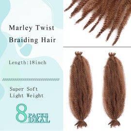 BLUONASI Marley Twist Braiding Hair 8 Packs Pre-Separated Springy Afro Twist Hair Extension Kinky Afro Twist Crochet Hair Braids Marley Hair Spring Twist (30#, 18 Inches (8))