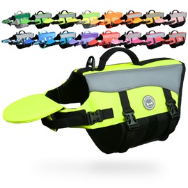 VIVAGLORY Front Float Dog Life Vest, Dog Life Jacket for Swimming & Boating, Swimming Vest with Chin Float & Handle, Ripstop & Buoyancy for Puppy Doggy, L, Bright Yellow