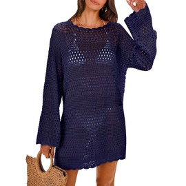 ANRABESS Traje de baño de ganchillo para mujer, traje de baño de verano, vestido de playa, Azul marino, XL