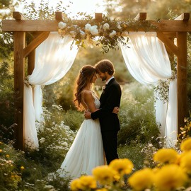 Patioman Wedding Arch Draping Fabric, 31.5" x 20FT Wrinkle-Free Sheer Chiffon Drapery for Ceremony Backdrop, Arbor, Pergola, Church Cross, Photo Booth, Baby Shower & Home Decor, 1-Pack, White