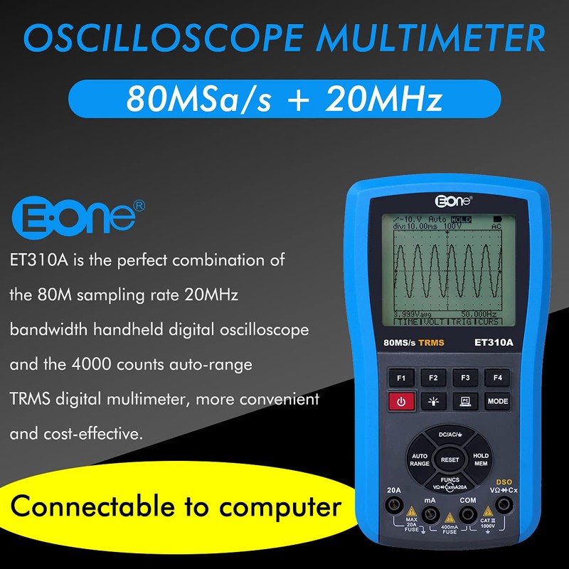 EONE ET310A Handheld Oscilloscope Multimeter, Computer Connectable, 80M Sampling Rate
