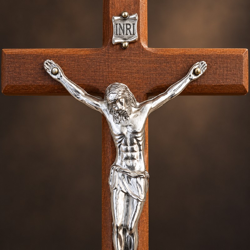 7.8 Inch Wooden Crucifix Wall Cross with Jesus Figure, Catholic