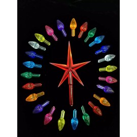 Unbranded Vintage 25 Med Twist Lights w Large Red Star for Ceramic Christmas Tree Bulbs