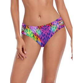 Ocean Blues Women's Purple Leopard Strappy Bikini Bottom Full Coverage Basic Bathing Suit Small