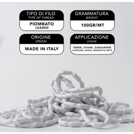 IPEA Lead Tape 100 g for Curtains, Curtains, Fabrics, Mosquito Net - 5 Metres - Made in Italy - Various Gramages - Weight, Weight, Ballast Weight - Lead Braid Colour White - 100 g/m