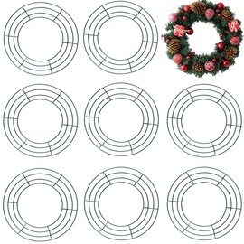 TIHOOD 10PCS 10” Metal Wreath Frame Green Wire Wreath Rings for Christmas New Year Party Home Decor DIY Crafts Supplies