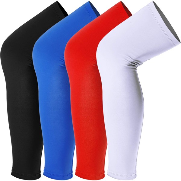 Skylety 4 Pieces Leg Sleeves Cooling Long Sleeves UV Protection for Men Women (Black, Blue, White, Red,L)