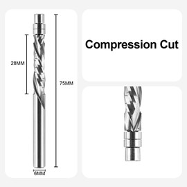 SpeTool Flush Cutter 6 mm Shaft Copy Cutter for Router Up & Down Compression Solid Carbide Spiral Groove Cutter Cutting Width 28 mm Spiral Grooved Double Ball Bearing Bottom for Woodworking Cutting
