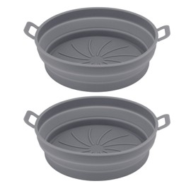 2 Pcs Silicone Air Cooker Pot With Handle Round Fryer Liner Tray Replacement for Kitchen Cooking Accessories 21cm Grey
