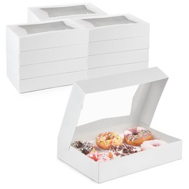Fit Meal Prep 25 Pack White Bakery Boxes with Window, 12 x 8 x 2.25 Inches Auto-Popup Cookie Boxes, Treat Boxes for Chocolate, Muffins, Donuts, Pastries and Macaroons