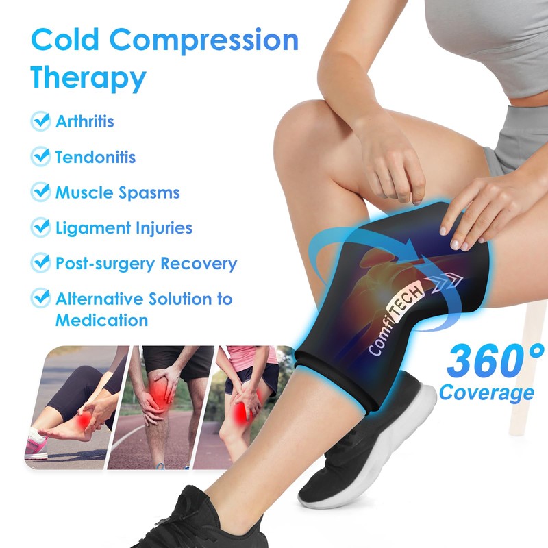 ComfiTECH Large Knee Ice Sleeve for Injuries Compression Sleeve, Flexible