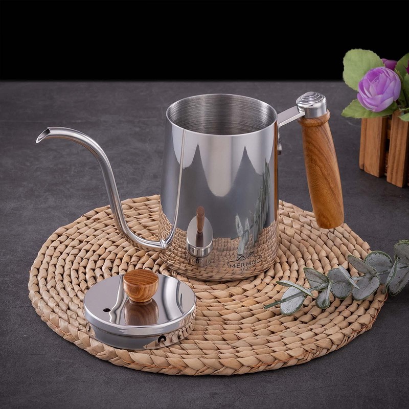 Mermoo Yilan Coffee Drip Pot, Coffee Kettle, Wooden Pattern, Lid