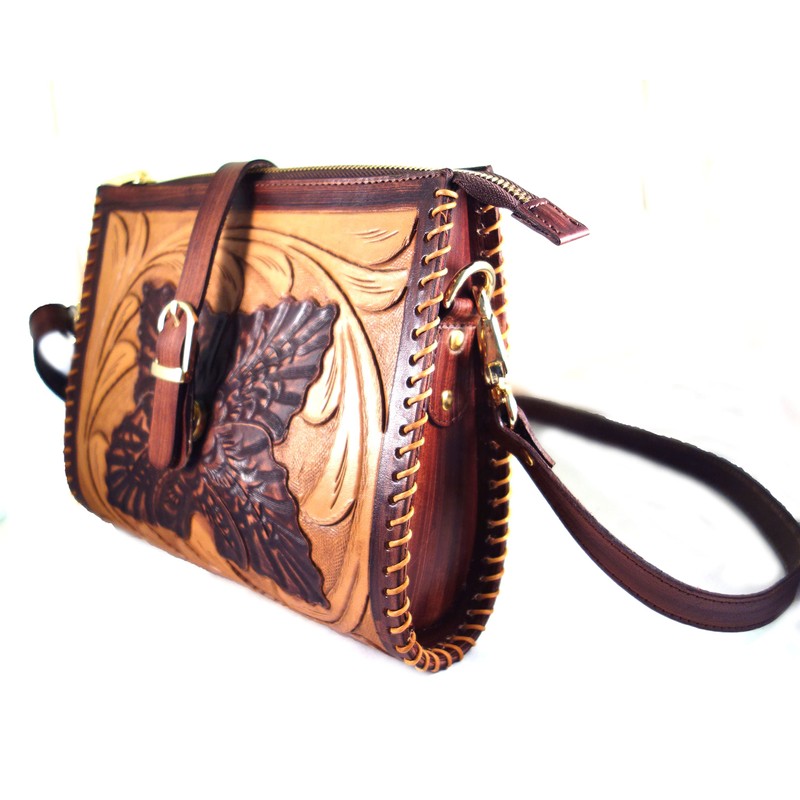 Bolsa de cuero para mujer, hecha a mano, cuero de