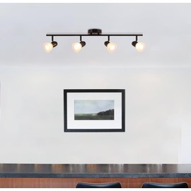 XiNBEi Lighting Track Light, 4 Light Track Bar Lighting with Glass, Modern Black Kitchen Ceiling Light XB-TR1237-4-MB