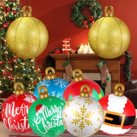 8 Pcs Inflatable Ornaments Balls Outdoor, 24 Inch Large Inflatable Christmas Ornaments, Reusable Blow up Christmas Ornaments, Big Shiny Balls Inflatable Ornaments Decorations for Yard | Tree | Indoor