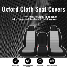 EDIETH Front 40/20/40 Thickened Heavy-Duty Oxford Fabric Seat Covers Compatible with Ford F150 XL/Standard Cab 2004-2008, Split Bench with Integrated Seatbelts & Solid Armrest-Gray