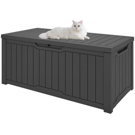 GOOBED 120-Gallon Resin Outdoor Storage Box, Waterproof Deck Box for Garden Tools, Pool Supplies, and Sports Gear, Lockable Lid, Multi-Purpose Bench or Table, Easy Assembly (Dark Gray)