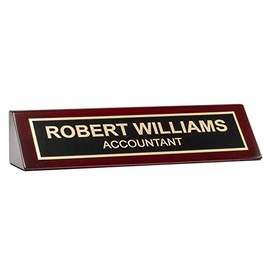 Piano Finished Rosewood Desk Name Plate, 2" x 8", Black/Gold Plate