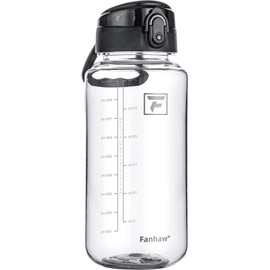 Fanhaw 32 Oz Clear Tritan Water Bottle, BPA-Free & Leak-Proof, Wide Mouth with Anti-dust Chug Lid, Reusable Plastic Bottle for Gym, Travel, School & Office (Clear&Black)