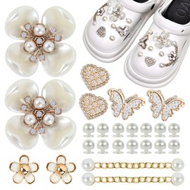 Crocs Charms Shoe Pin Crocs Pins, Pack of 24 Shoe Badges, Glitter Removable Crocs Badges, PVC Shoe Charms, DIY Crocs Plug Set, Flower Pearl, Butterfly for Children, Girls, Women, Adults, Polyvinyl
