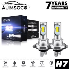 AUIMSOCO 2x H7 LED Headlight Bulbs Kit High Low Beam 30000LM Super Bright 6500K White