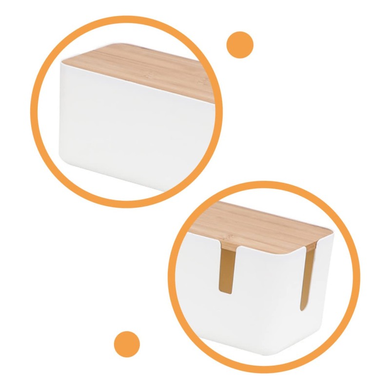 KICHOUSE Cable Storage Box Bamboo Lid Power Line Manager for
