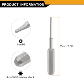 QUARKZMAN Pack of 3 P2 Pentagon Screwdriver Bit 5/32 Inch Hex Shank 35 mm / 1.38 Inch Length Magnetic 5-Point Head Hex Bits S2 Steel Screwdriver Bit for Electric Screwdriver Tools